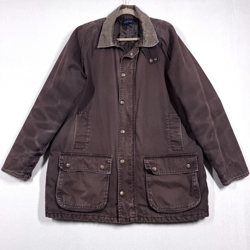 Lands End Jacket Men XL Tall Chore Coat Barn Field Canvas Quilted Workwear Brown